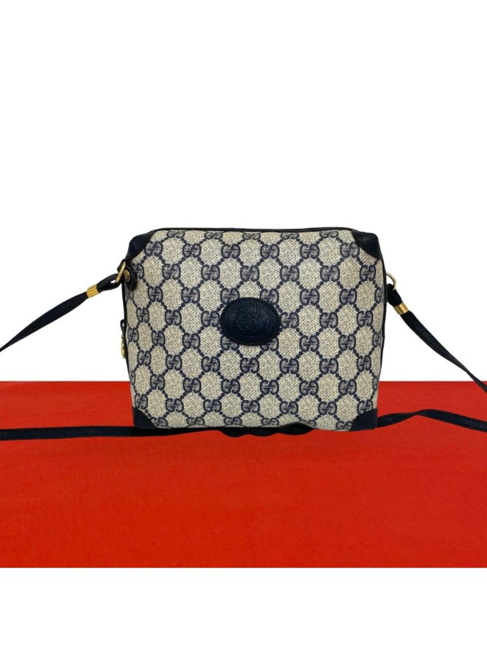 Gucci Vintage GG Logo Pattern Leather Mini Shoulder Bag Pochette Navy